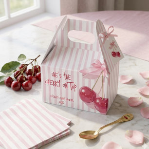 Red Cherry On Top pink girl Bow Baby Shower Favour Box