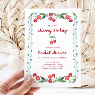 Red Cherry on Top   Whimsical Retro Bridal Shower Invitation