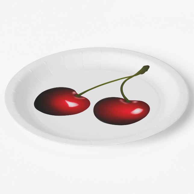 Red Cherry Party Paper Plates - Customisable (Angled)