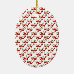 Red cherry pattern accessories - cherries by LeahG Ceramic Ornament