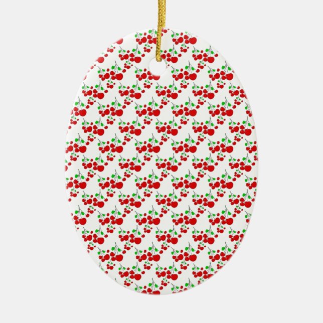Red cherry pattern accessories - cherries by LeahG Ceramic Ornament (Front)