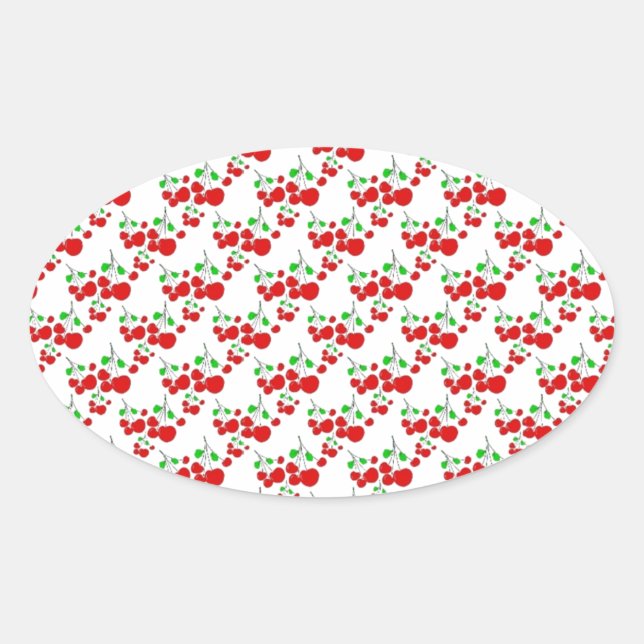 Red cherry pattern accessories - cherries by LeahG Oval Sticker (Front)