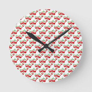 Red cherry pattern accessories - cherries by LeahG Round Clock