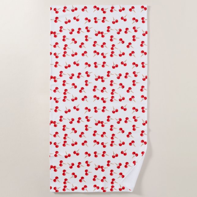 Red Cherry Pattern Beach Towel (Front)