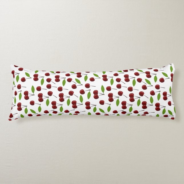 Red Cherry, Pattern Of Cherries, Leaves, Fruit Body Cushion (Front)
