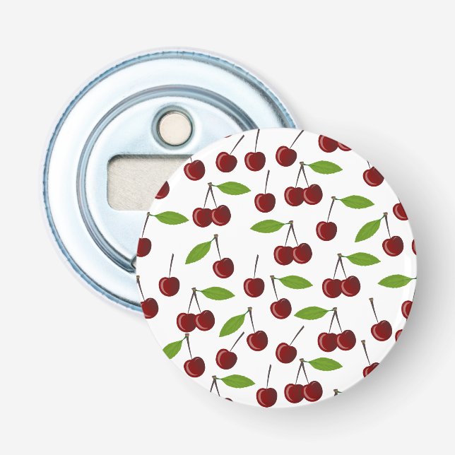 Red Cherry, Pattern Of Cherries, Leaves, Fruit Bottle Opener (Front)