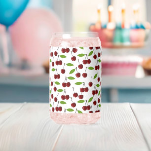 Red Cherry, Pattern Of Cherries, Leaves, Fruit Can Glass