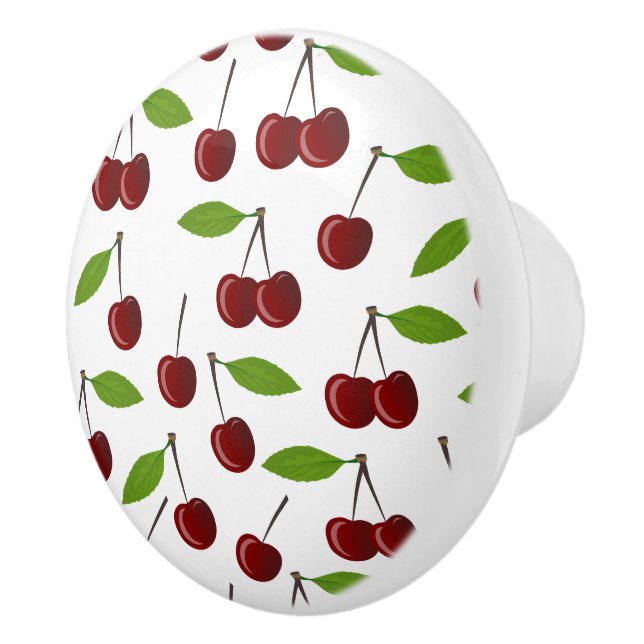 Red Cherry, Pattern Of Cherries, Leaves, Fruit Ceramic Knob (Right)