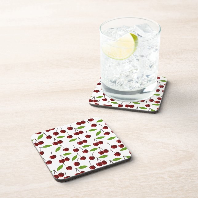 Red Cherry, Pattern Of Cherries, Leaves, Fruit Coaster (Right Side)