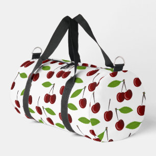 Red Cherry, Pattern Of Cherries, Leaves, Fruit Duffle Bag