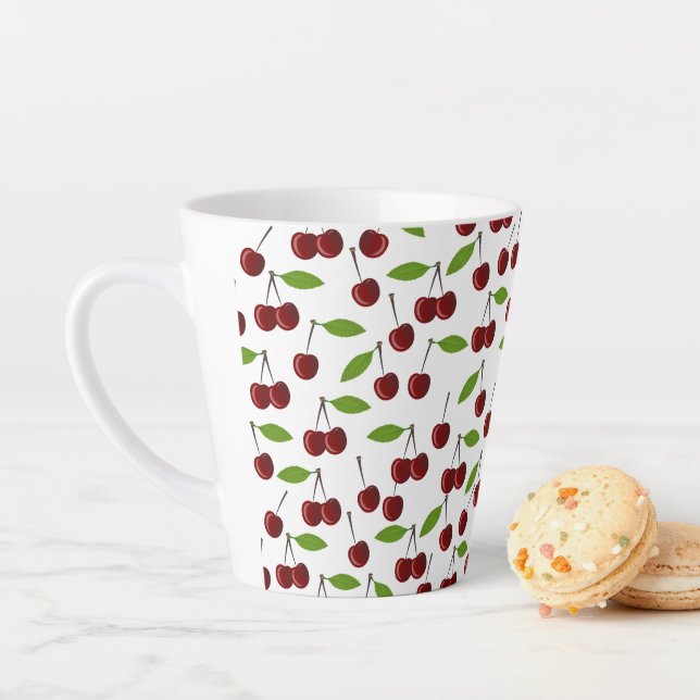Red Cherry, Pattern Of Cherries, Leaves, Fruit Latte Mug (In Situ)