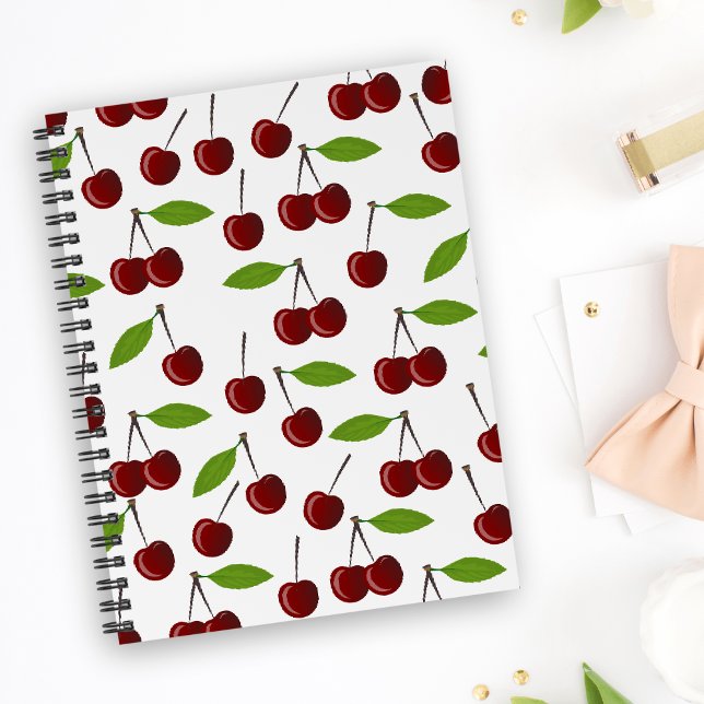 Red Cherry, Pattern Of Cherries, Leaves, Fruit Notebook (Creator Uploaded)
