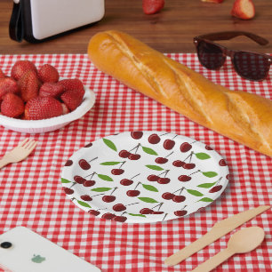 Red Cherry, Pattern Of Cherries, Leaves, Fruit Paper Plate