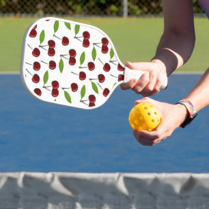 Red Cherry, Pattern Of Cherries, Leaves, Fruit Pickleball Paddle