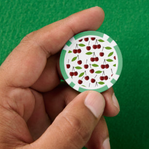 Red Cherry, Pattern Of Cherries, Leaves, Fruit Poker Chips
