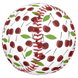 Red Cherry, Pattern Of Cherries, Leaves, Fruit Softball