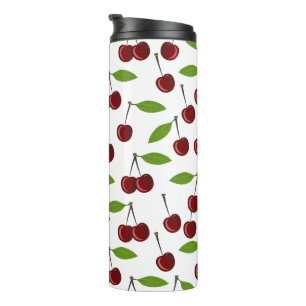 Red Cherry, Pattern Of Cherries, Leaves, Fruit Thermal Tumbler