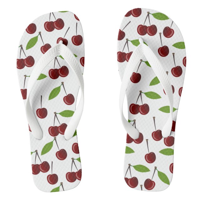 Red Cherry, Pattern Of Cherries, Leaves, Fruit Thongs (Footbed)