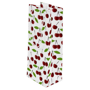 Red Cherry, Pattern Of Cherries, Leaves, Fruit Wine Gift Bag