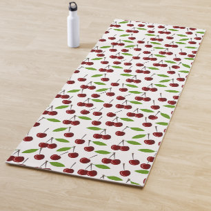 Red Cherry, Pattern Of Cherries, Leaves, Fruit Yoga Mat