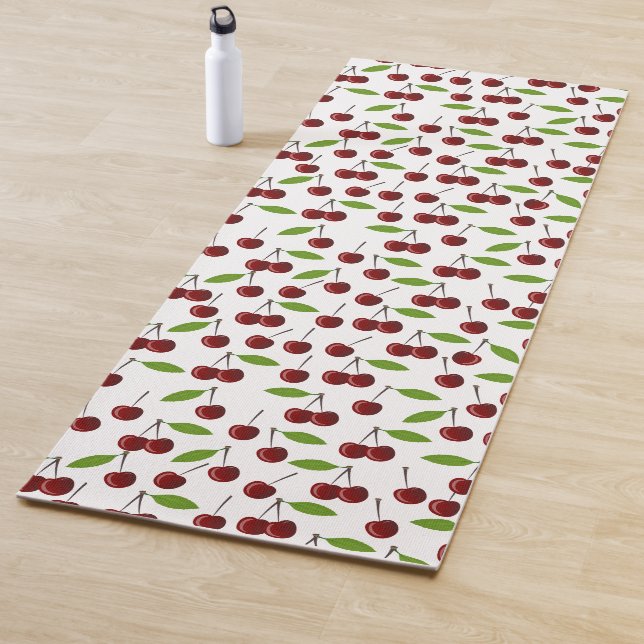 Red Cherry, Pattern Of Cherries, Leaves, Fruit Yoga Mat (In Situ)