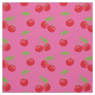 Red Cherry Pattern On Pink Fabric