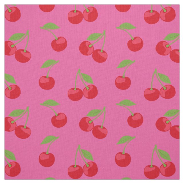 Red Cherry Pattern On Pink Fabric (Swatch)