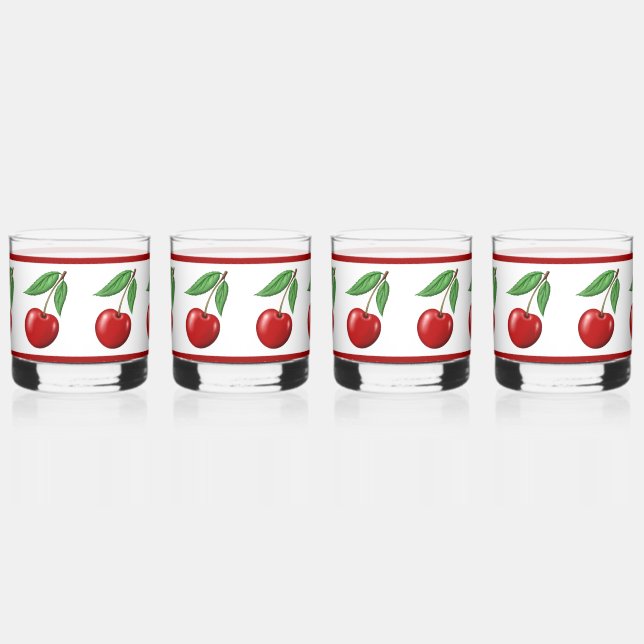 Red Cherry Pattern  Whiskey Glass (Right)