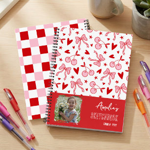Red Cherry & Pink Bows Custom Photo Sketchbook Notebook