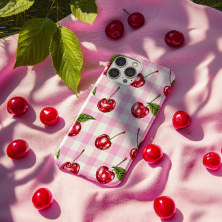 Red Cherry Pink Gingham Plaid Pattern Phone Case