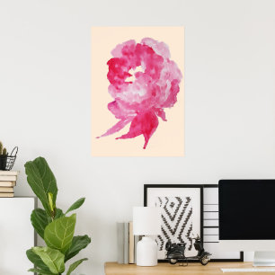 Red Cherry Pink Watercolor Single Flower Painting Poster