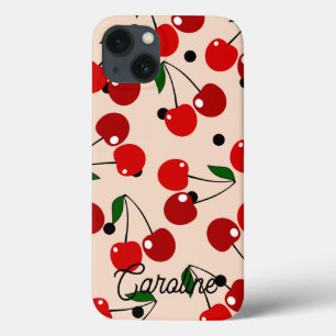 red cherry retro polka dots vintage personalised  iPhone 13 case