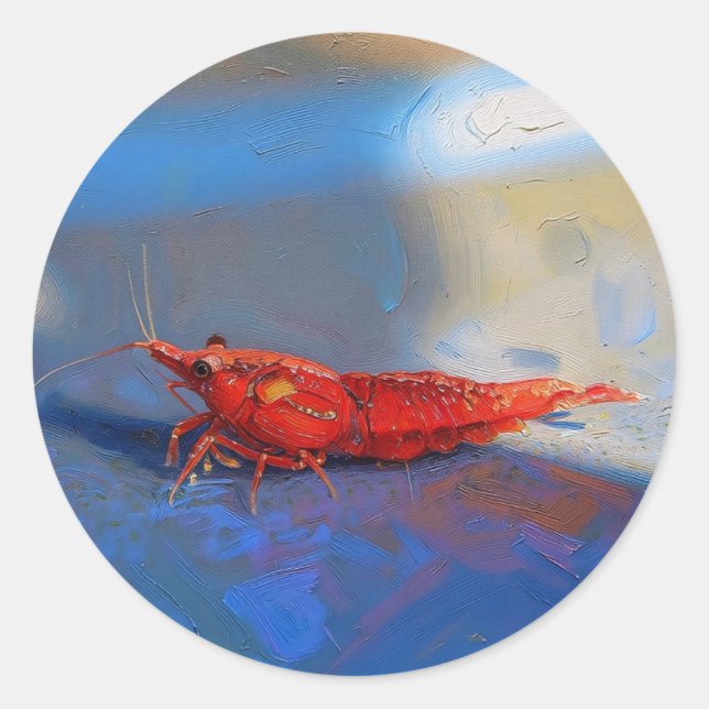 Red cherry shrimp classic round sticker (Front)