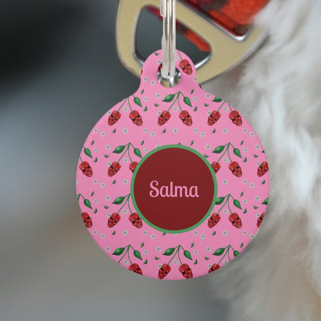 Red Cherry Skulls Blossoms Pet Tag (Creator Uploaded)