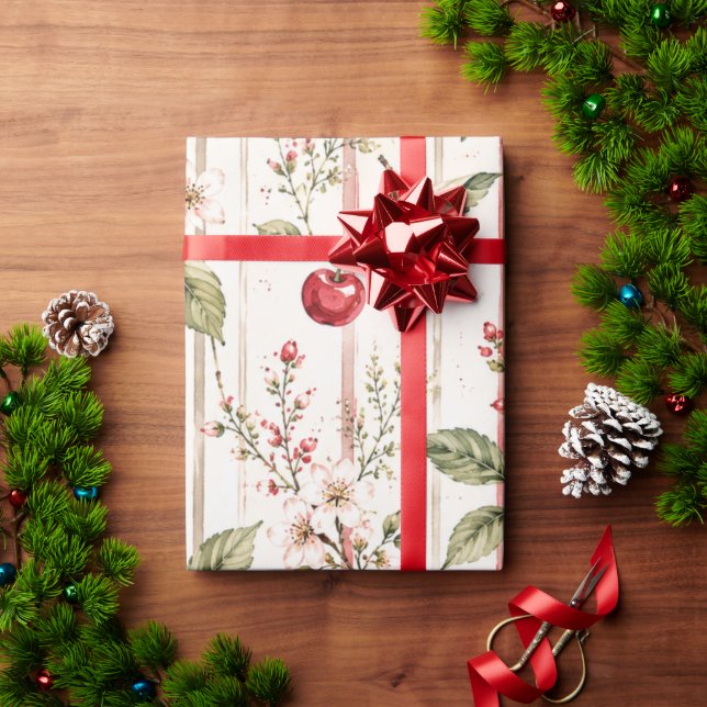 Red Cherry Stripe Wrapping Paper for Her (Holiday Gift)