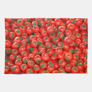 Red Cherry Tomatoes Pattern Tea Towel