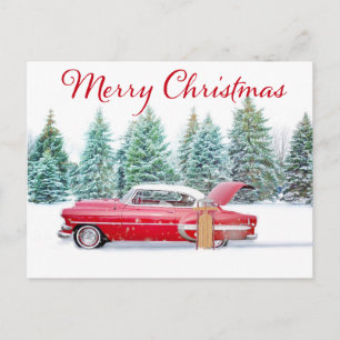 Red Chevrolet Christmas Holiday Postcard