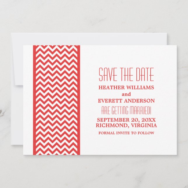 Red Chevron Border Save the Date Invite (Front)