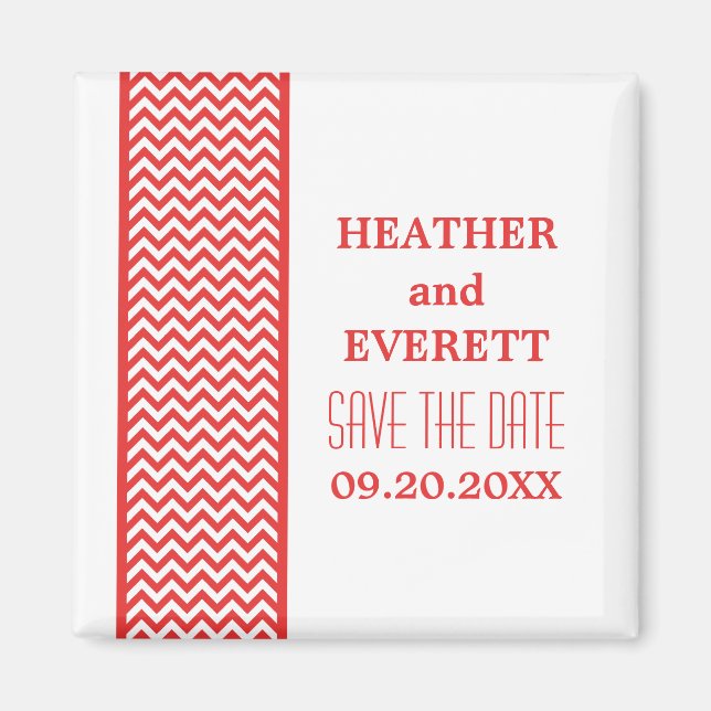 Red Chevron Border Save the Date Magnet (Front)
