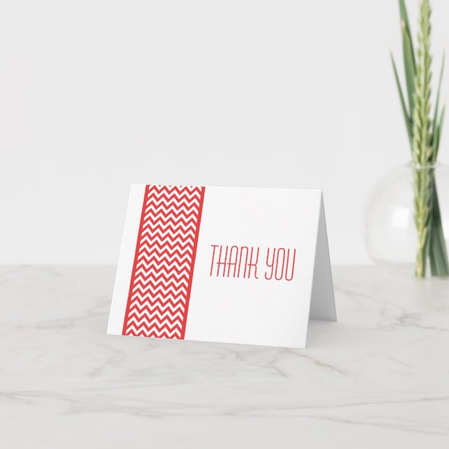 Red Chevron Border Thank You Card (Front)