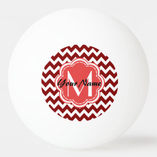 Red Chevron Floral Monogram, Personalised Name Ping Pong Ball