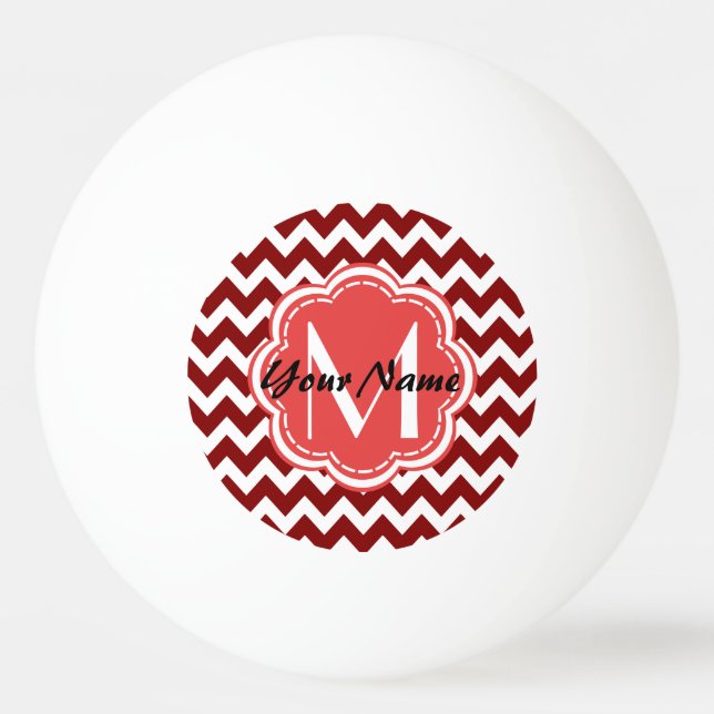 Red Chevron Floral Monogram, Personalised Name Ping Pong Ball (Front)