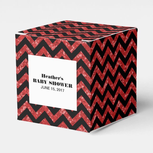 Red Chevron Glitter Baby Shower Favour Boxes (Front Side)