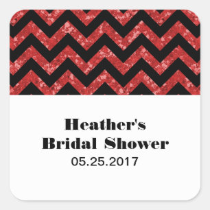 Red Chevron Glitter Bridal Shower Stickers