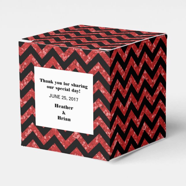 Red Chevron Glitter Favour Box (Front Side)
