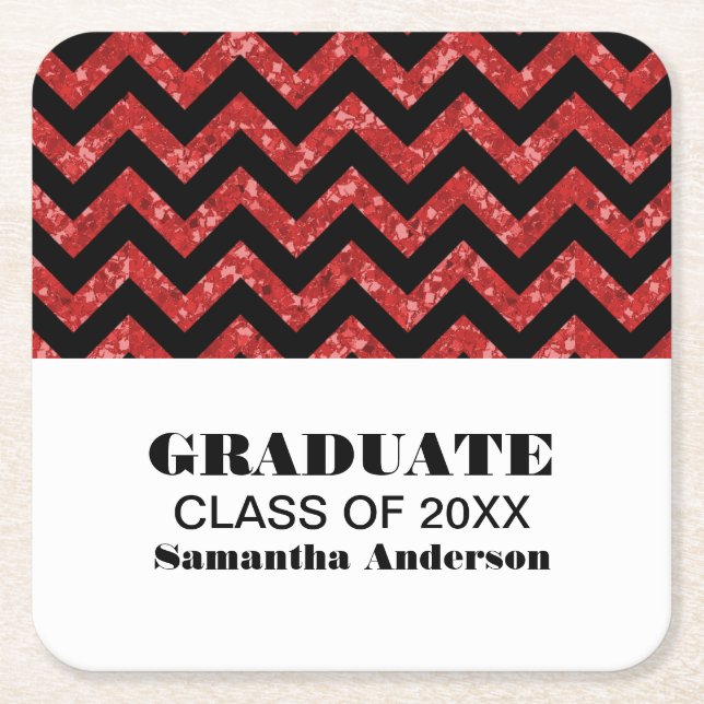 Red Chevron Glitter Graduation Coasters (Front)