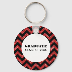Red Chevron Glitter Graduation Keychain