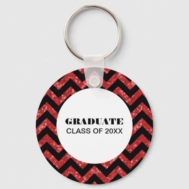 Red Chevron Glitter Graduation Keychain (Front)