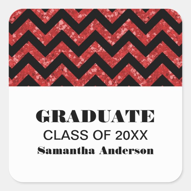 Red Chevron Glitter Graduation Stickers (Front)