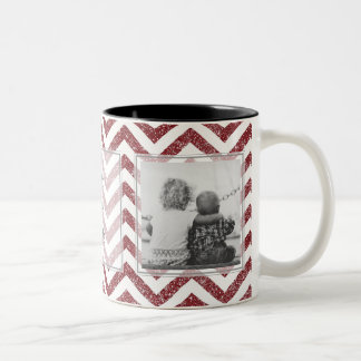 Red Chevron Glitter w/ 2 Pictures Design Your Own Two-Tone Coffee Mug